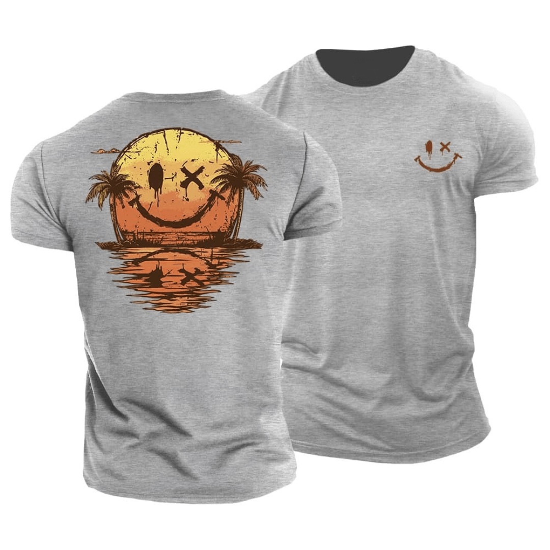 Heren T-Shirt Zomer Smiley Print - Casual Strandlook - Grijs