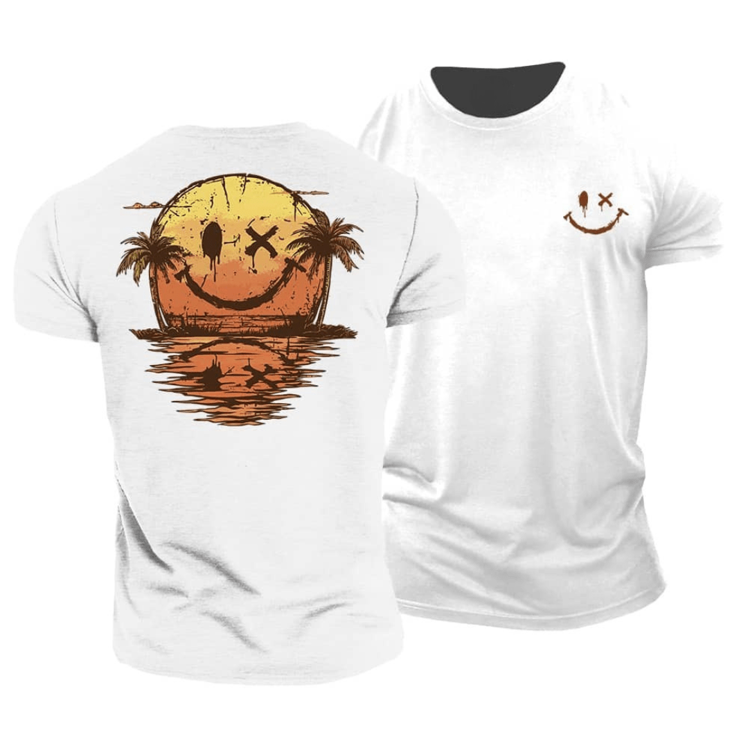 Heren T-Shirt Zomer Smiley Print - Casual Strandlook - Wit