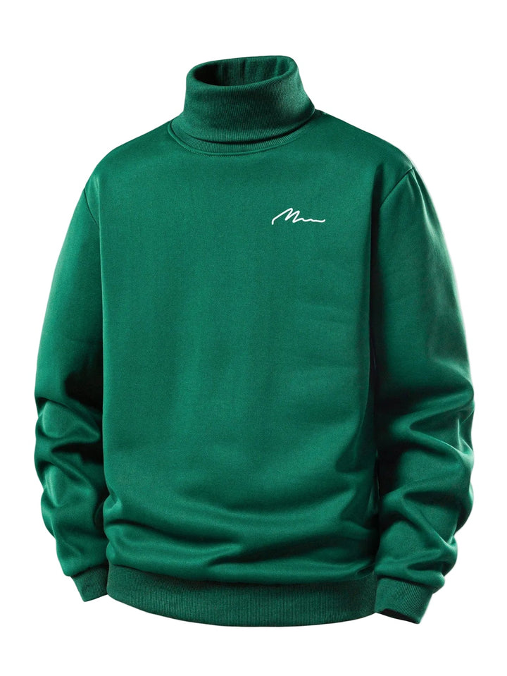 Heren Teddy Fleece Gevoerde Coltrui in donkergroen, Warm Casual Pullover