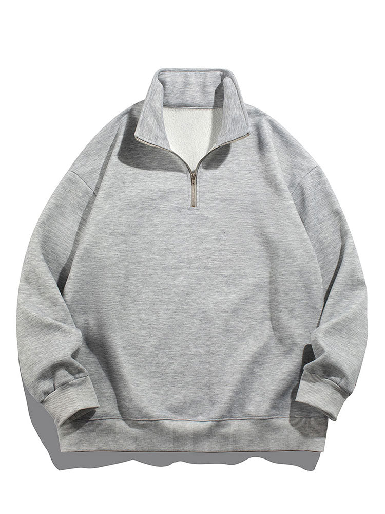 Heren Teddy Fleece Gevoerde Half Zip Sweatshirt in grijs, Relaxed Fit