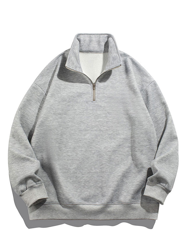 Heren Teddy Fleece Gevoerde Half Zip Sweatshirt in grijs, Relaxed Fit