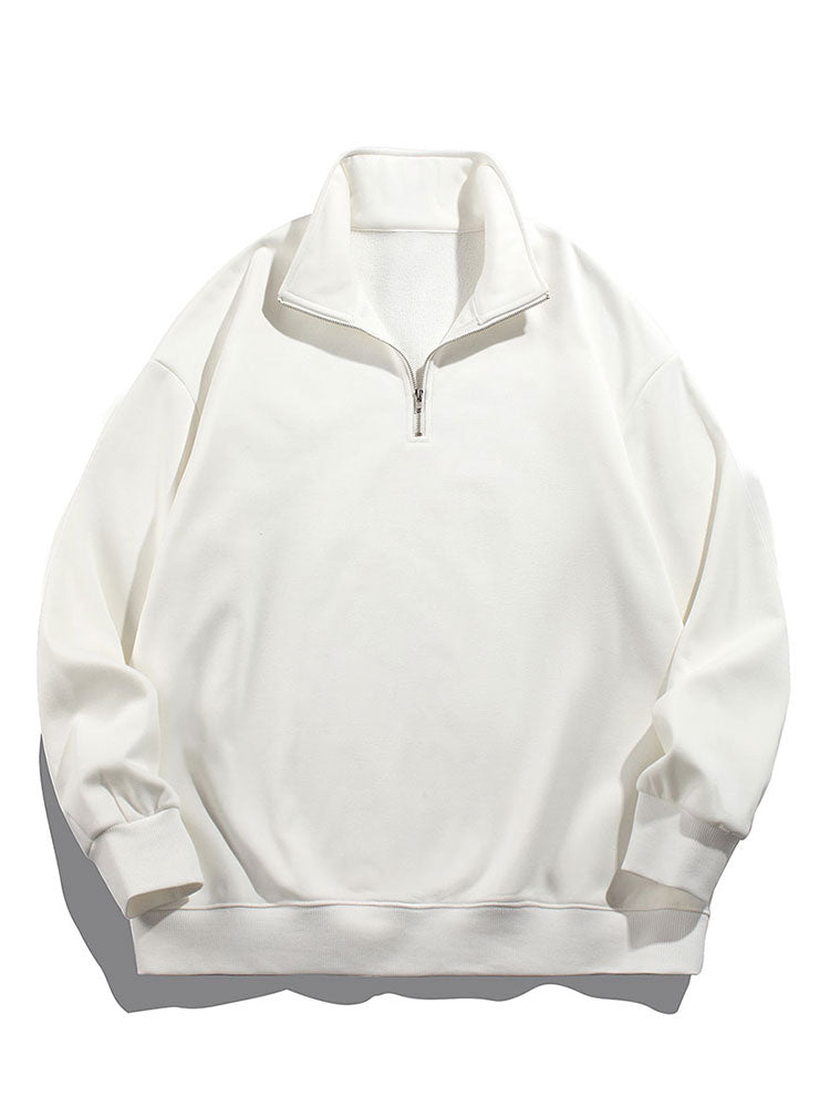 Heren Teddy Fleece Gevoerde Half Zip Sweatshirt in wit, Relaxed Fit