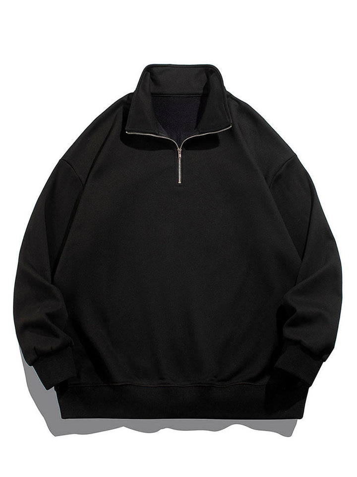Heren Teddy Fleece Gevoerde Half Zip Sweatshirt in zwart, Relaxed Fit