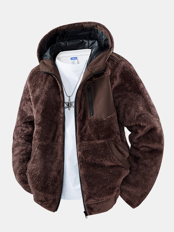Heren Teddy Fleece Hoodie Jas in donkerbruin, Comfortabele Winterjas