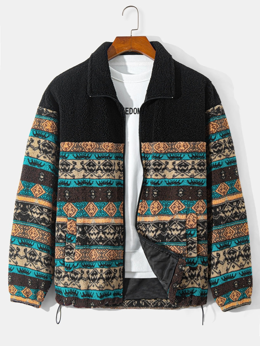 Heren Teddy Fleece Ritsjack in zwart, Relaxed Fit Warm Casual