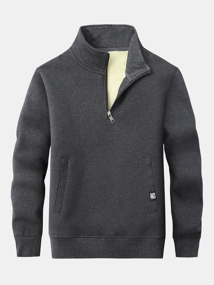 Heren Teddy Fleece Sweatshirt met Ritssluiting in donkergrijs, Warm Katoenblend