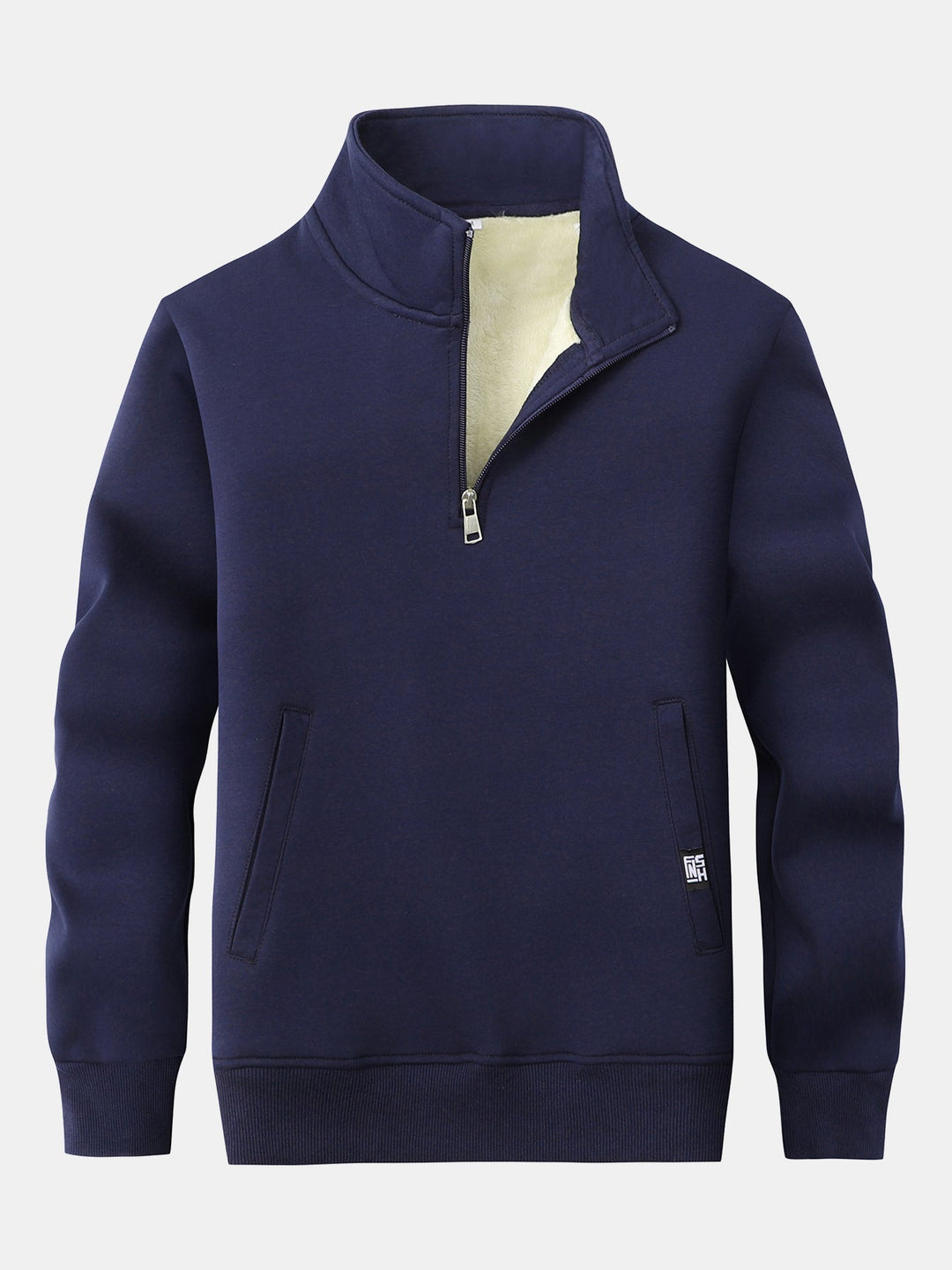 Heren Teddy Fleece Sweatshirt met Ritssluiting in marineblauw, Warm Katoenblend