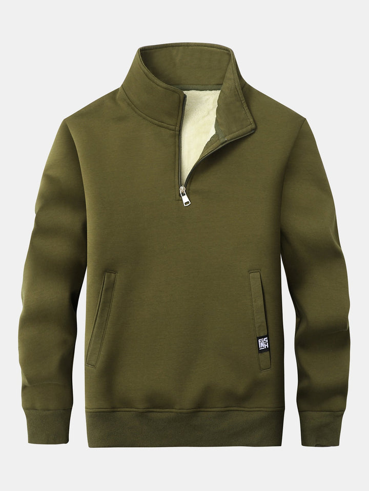 Heren Teddy Fleece Sweatshirt met Ritssluiting in olijfgroen, Warm Katoenblend