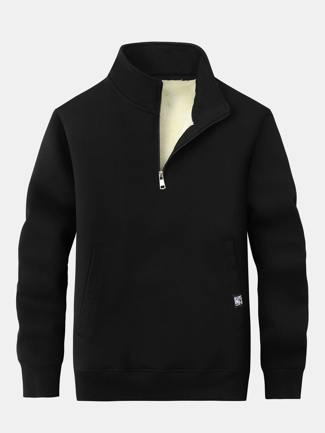 Heren Teddy Fleece Sweatshirt met Ritssluiting in zwart, Warm Katoenblend
