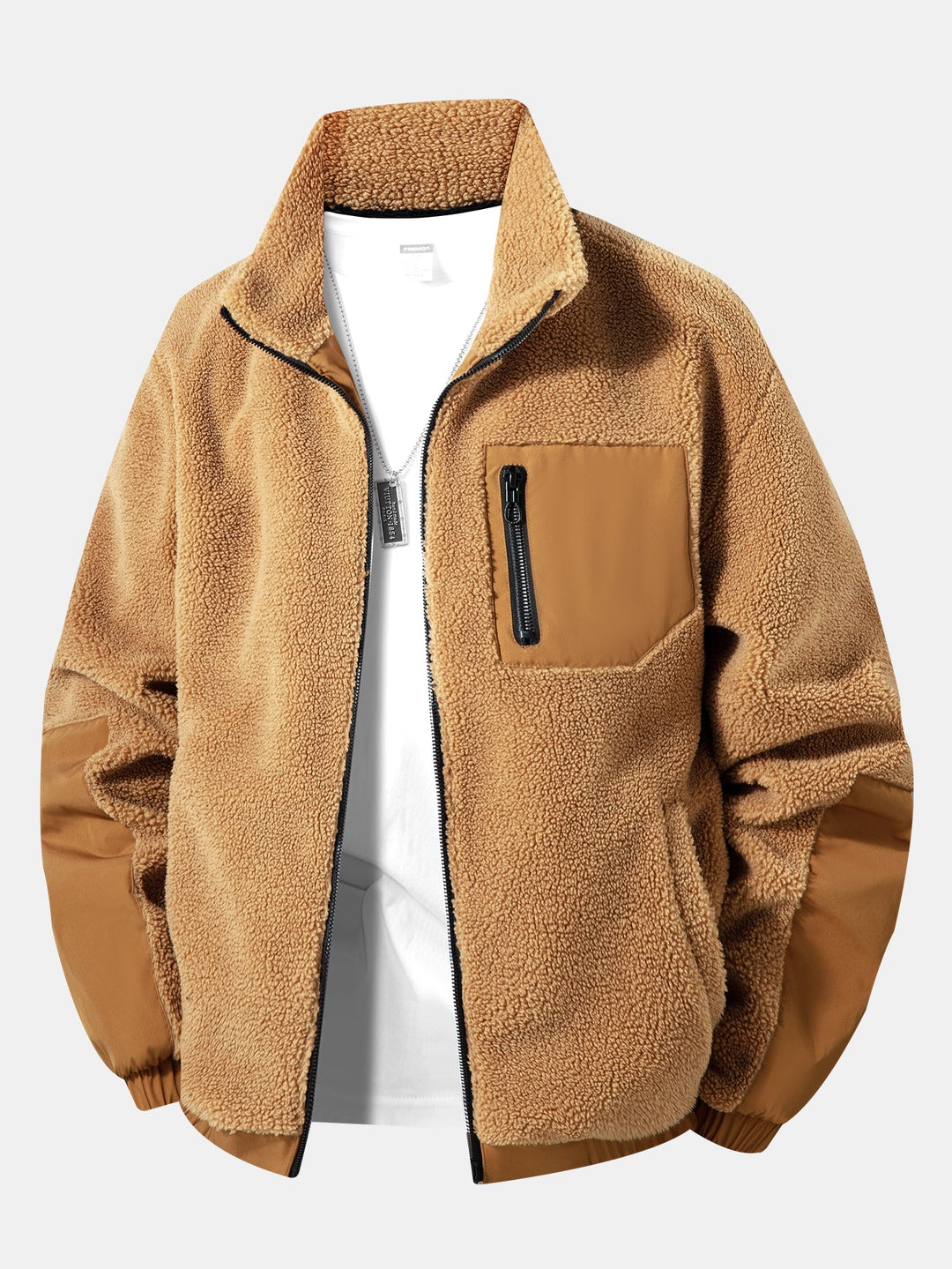 Heren Teddy Fleece Zip-Up Jas in bruin, Warm Casual Winterjas