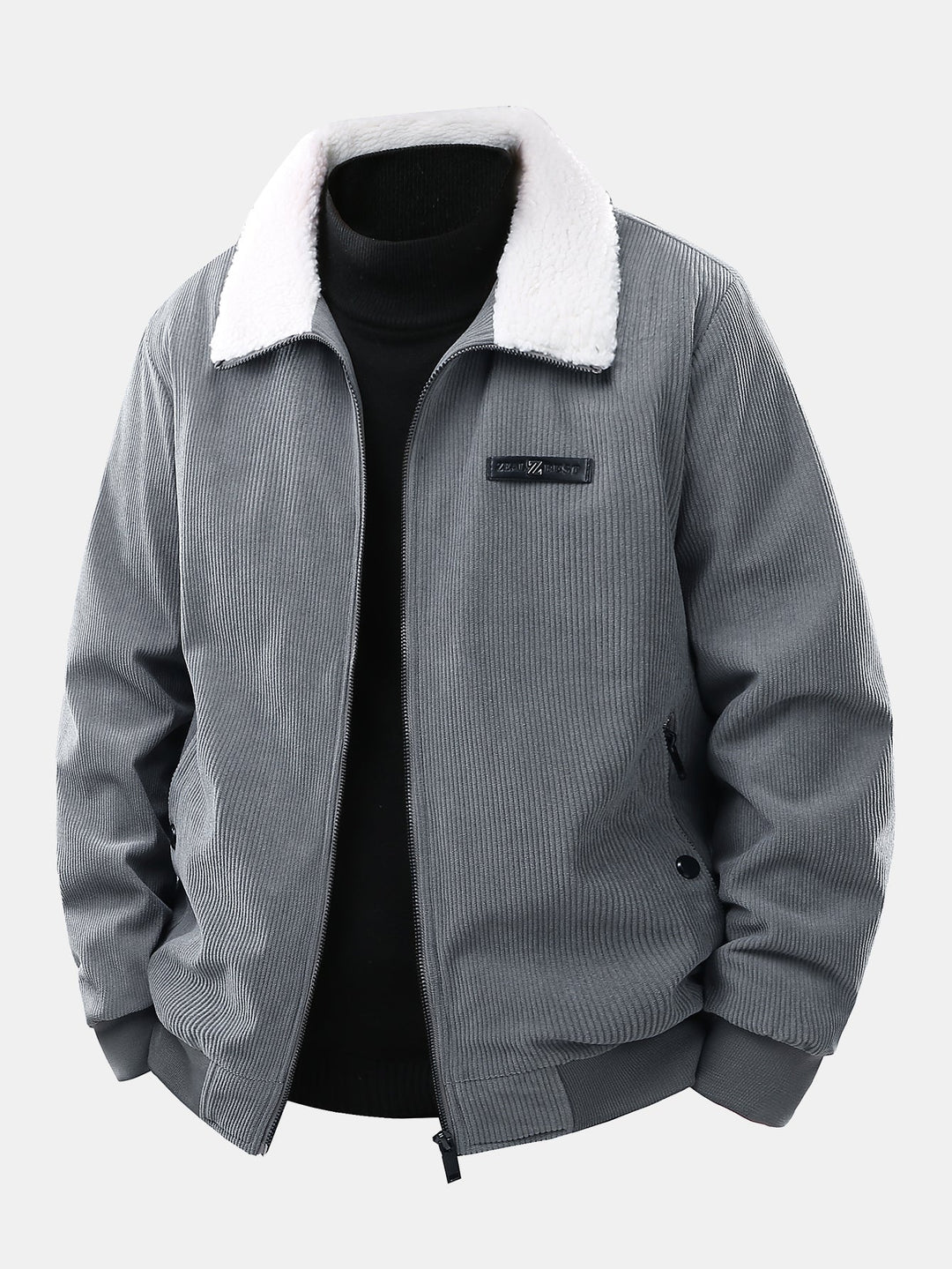 Heren Teddy Gevoerde Corduroy Jas in grijs, Casual Winterjas