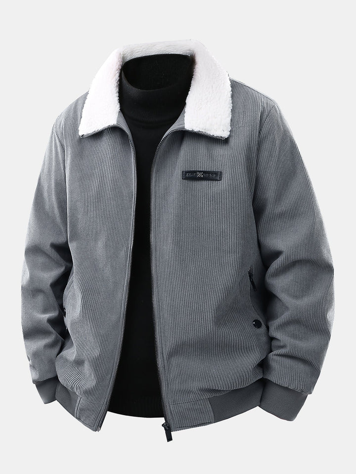 Heren Teddy Gevoerde Corduroy Jas in grijs, Casual Winterjas