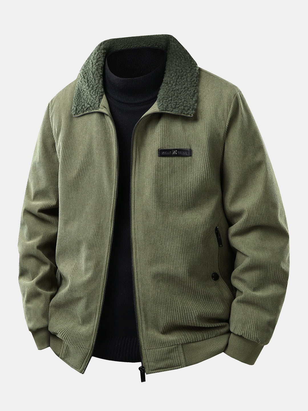 Heren Teddy Gevoerde Corduroy Jas in legergroen, Casual Winterjas