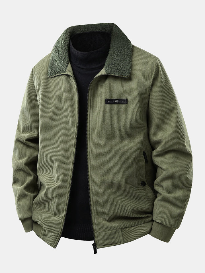 Heren Teddy Gevoerde Corduroy Jas in legergroen, Casual Winterjas