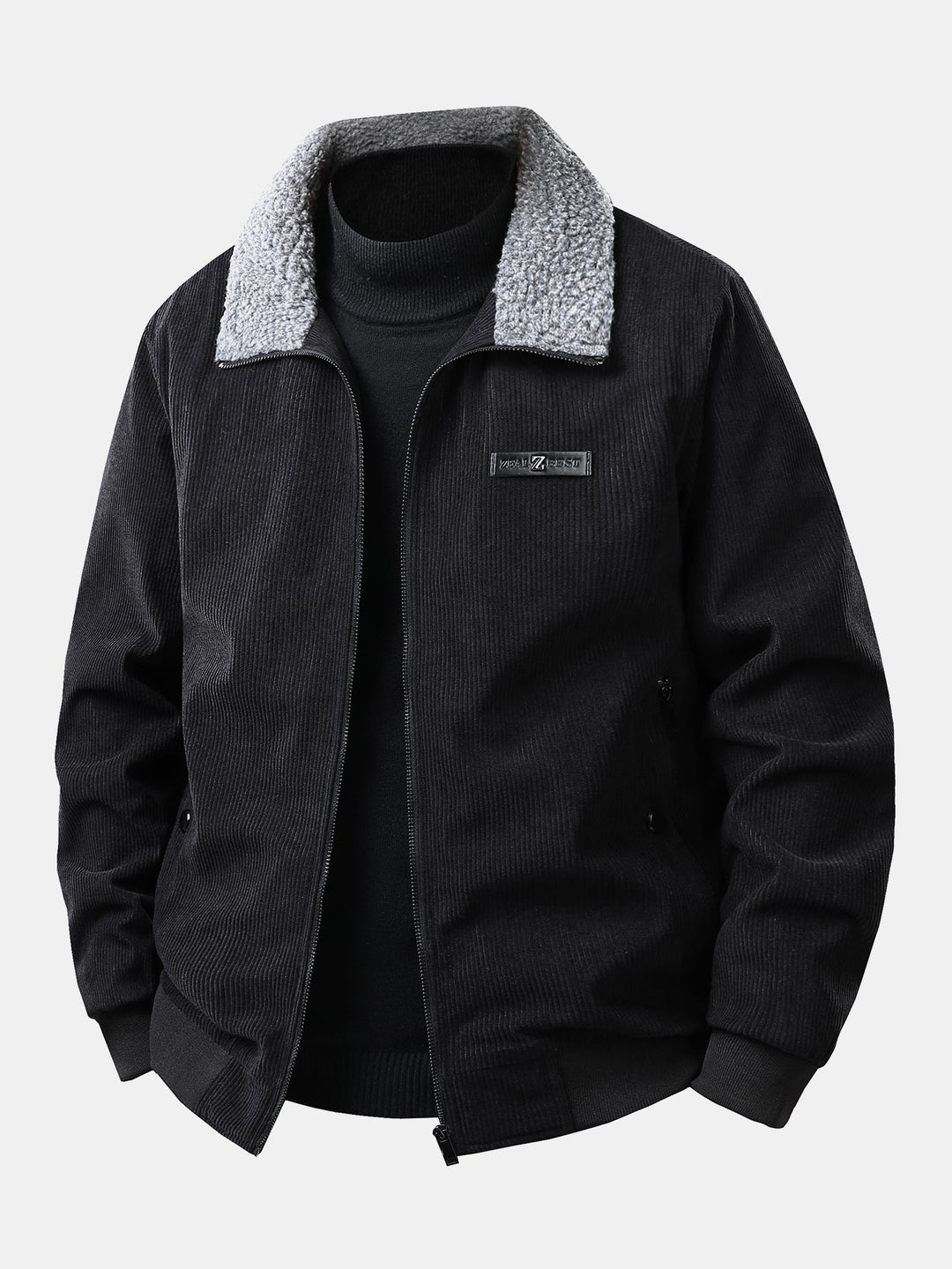 Heren Teddy Gevoerde Corduroy Jas in zwart, Casual Winterjas