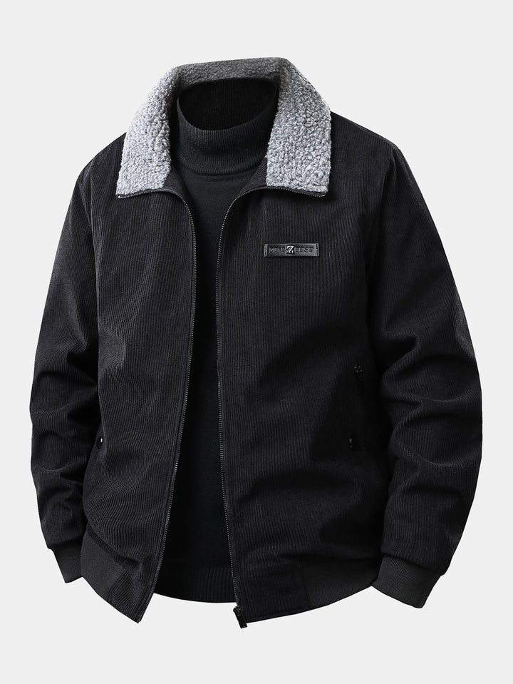 Heren Teddy Gevoerde Corduroy Jas in zwart, Casual Winterjas