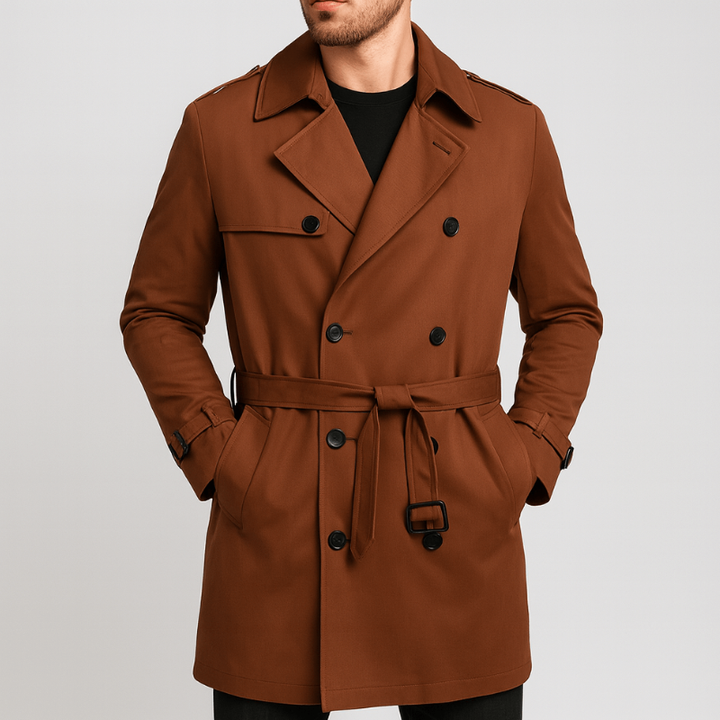 Heren Trenchcoat Double Breasted - Klassieke Herfstjas - Bruin