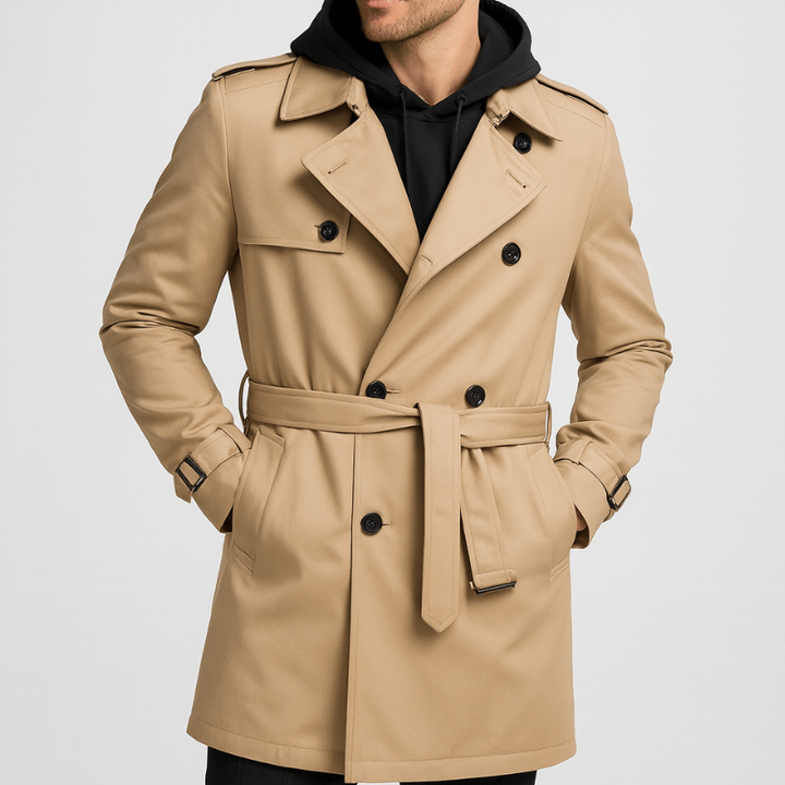 Heren Trenchcoat Double Breasted - Klassieke Herfstjas - Khaki