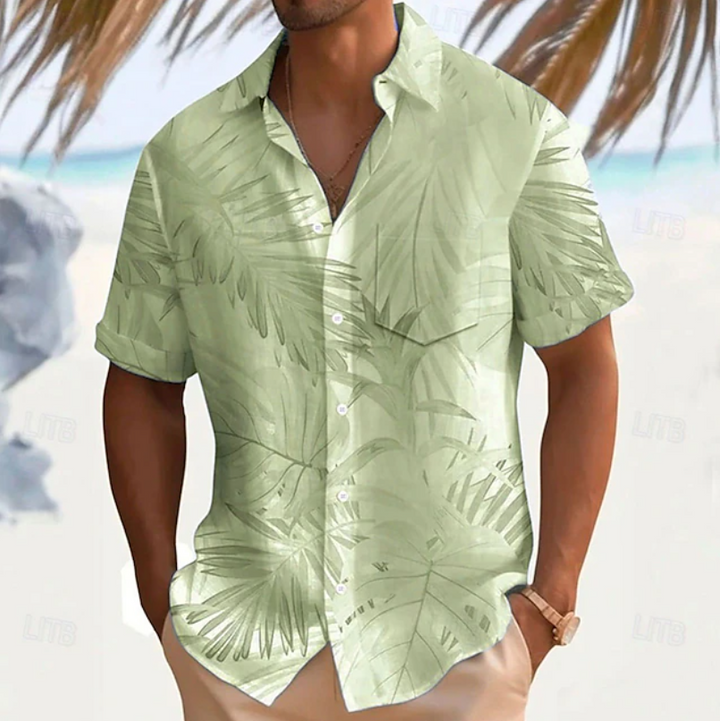 Heren Tropische Print Korte Mouwen Overhemd in groen, Casual Zomer