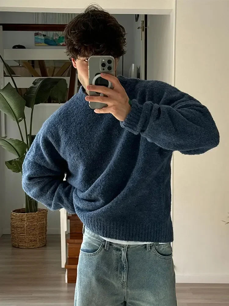 Heren Trui Blauw - Klassieke Stijl met Ronde Hals
