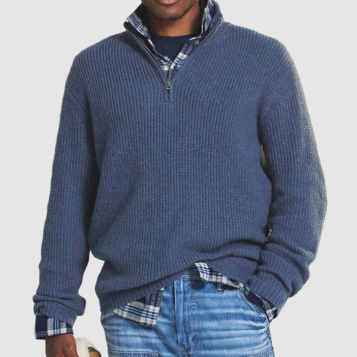 Heren trui met halve rits - modern comfort - Blauw