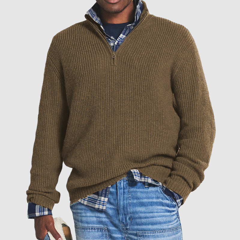 Heren trui met halve rits - modern comfort - Bruin