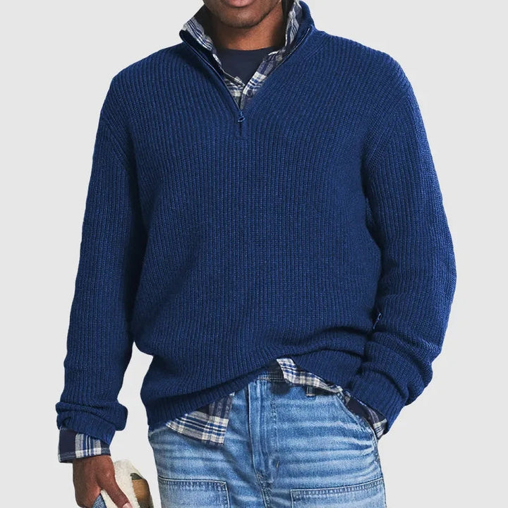 Heren trui met halve rits - modern comfort - Marineblauw