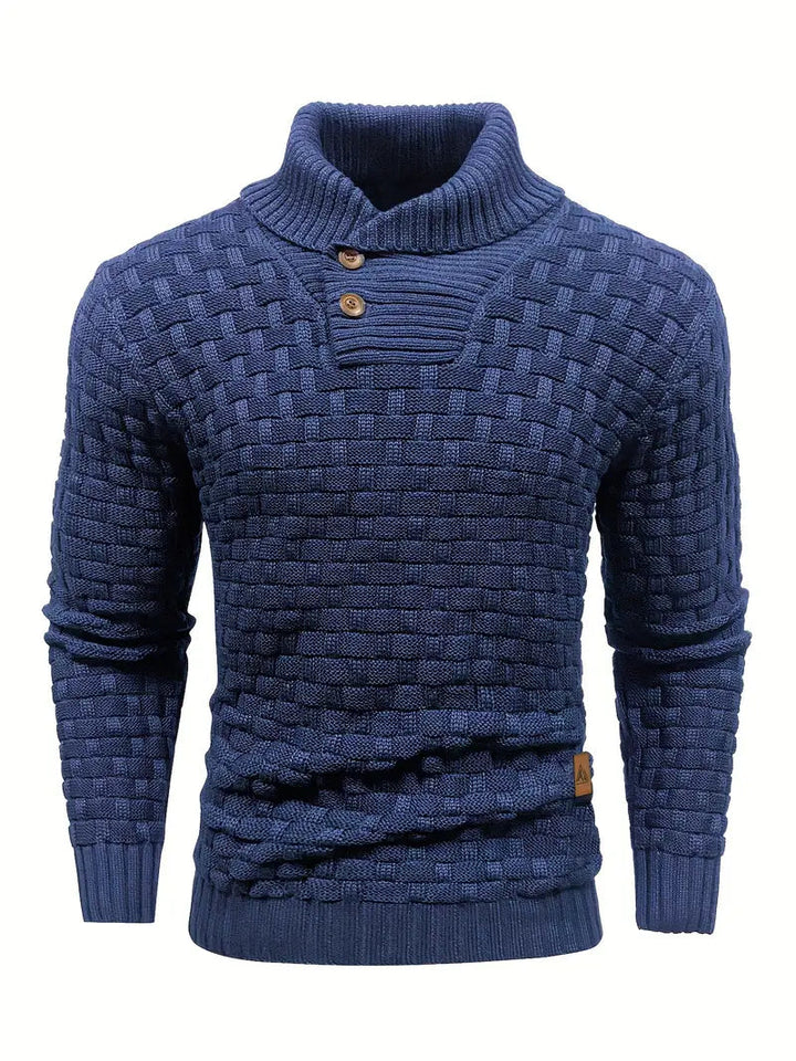 Heren Trui met Knoopsluiting en Breipatroon - Regular Fit - Blauw