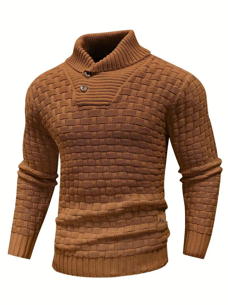 Heren Trui met Knoopsluiting en Breipatroon - Regular Fit - Bruin