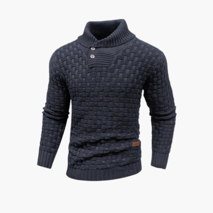 Heren Trui met Knoopsluiting en Breipatroon - Regular Fit - Donkergrijs