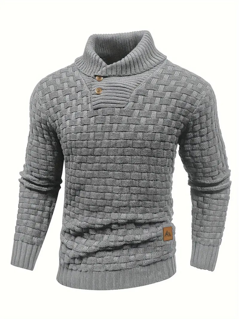 Heren Trui met Knoopsluiting en Breipatroon - Regular Fit - Grijs