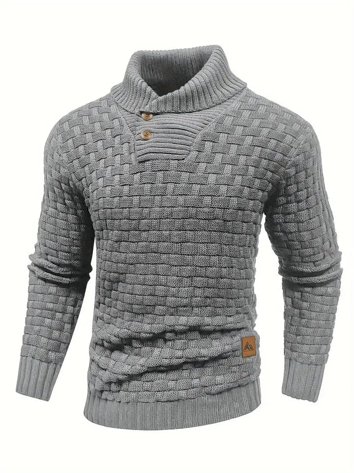Heren Trui met Knoopsluiting en Breipatroon - Regular Fit - Grijs