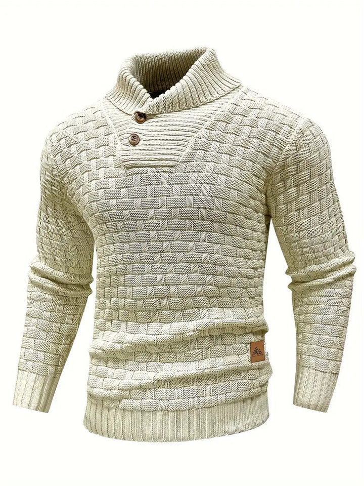 Heren Trui met Knoopsluiting en Breipatroon - Regular Fit - Khaki