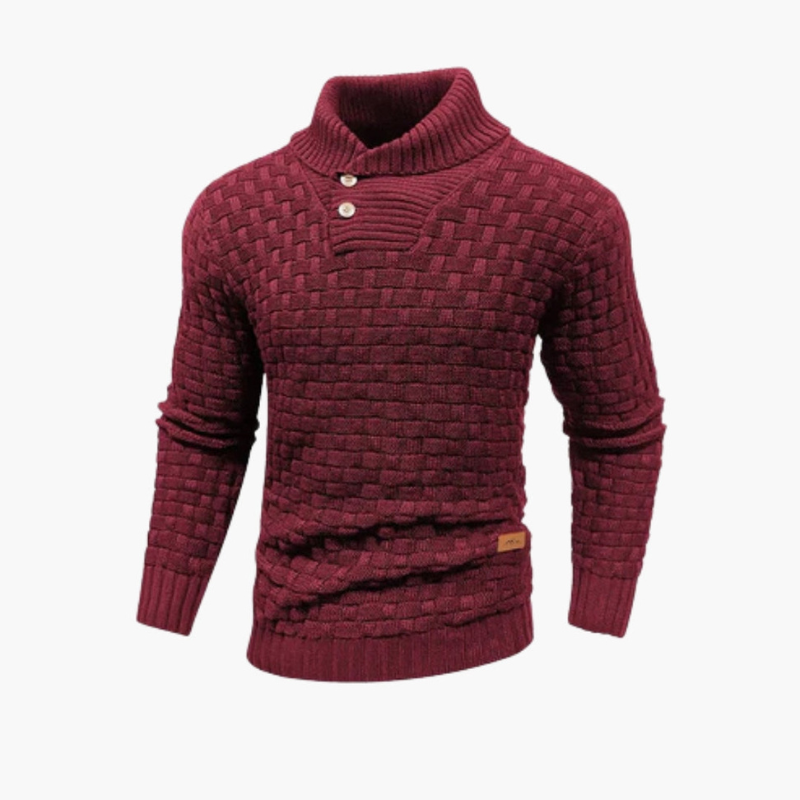 Heren Trui met Knoopsluiting en Breipatroon - Regular Fit - Rood