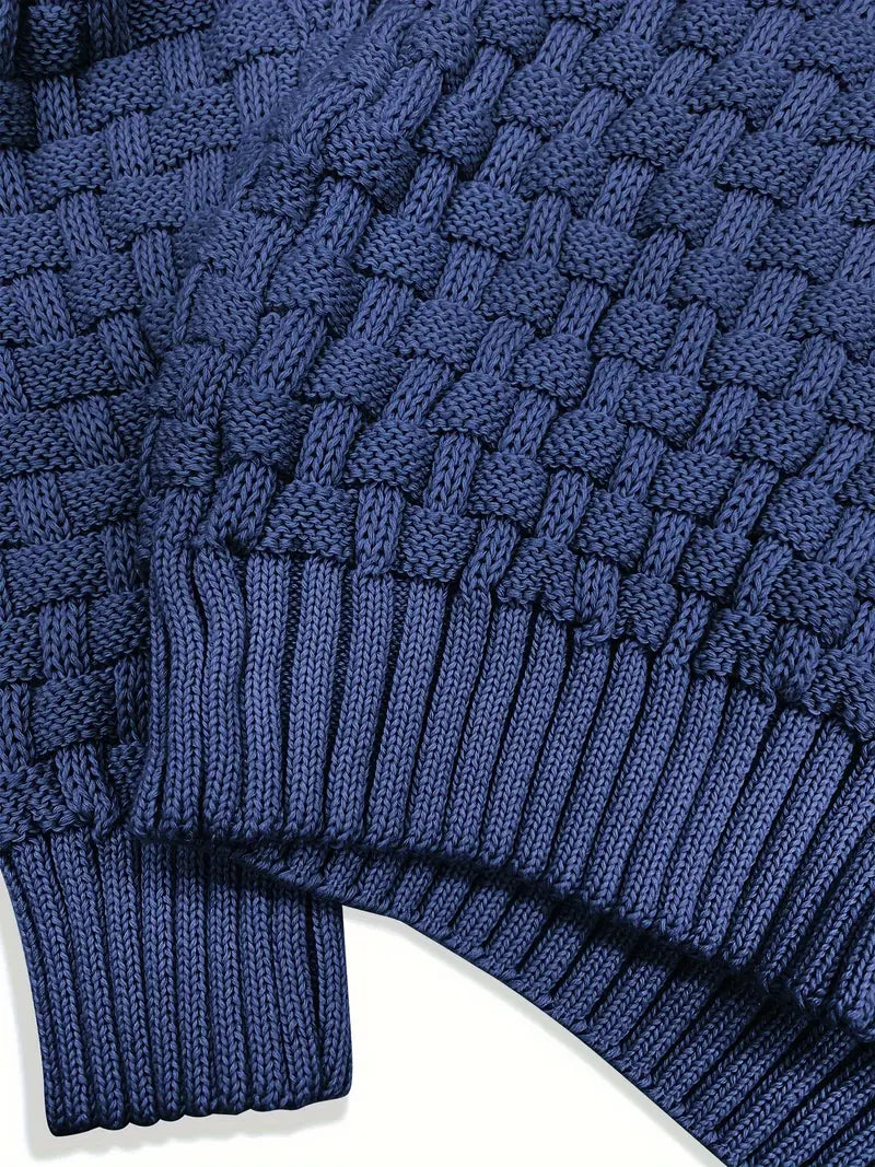 Heren Trui met Knoopsluiting en Breipatroon - Regular Fit