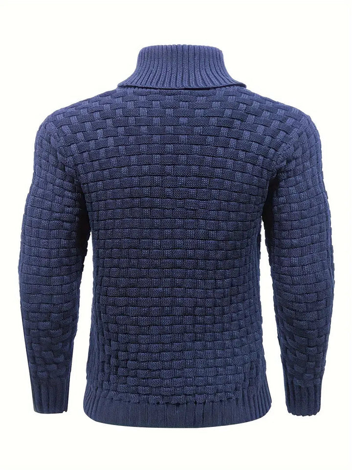 Heren Trui met Knoopsluiting en Breipatroon - Regular Fit