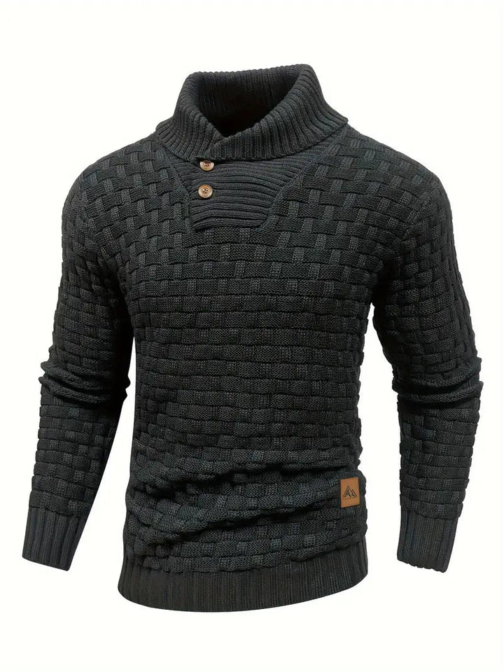 Heren Trui met Knoopsluiting en Breipatroon - Regular Fit - Zwart
