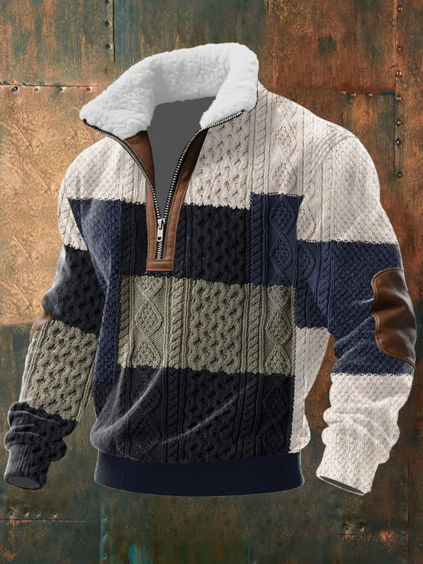 Heren Trui Oversized met Rits - Winterse Structuur - Groen-Blauw
