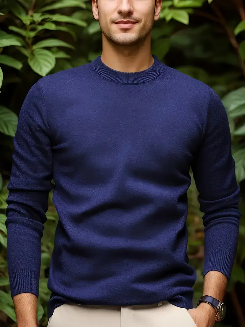 Heren Trui Ronde Hals Modern Fit - Zacht & Warm - Blauw