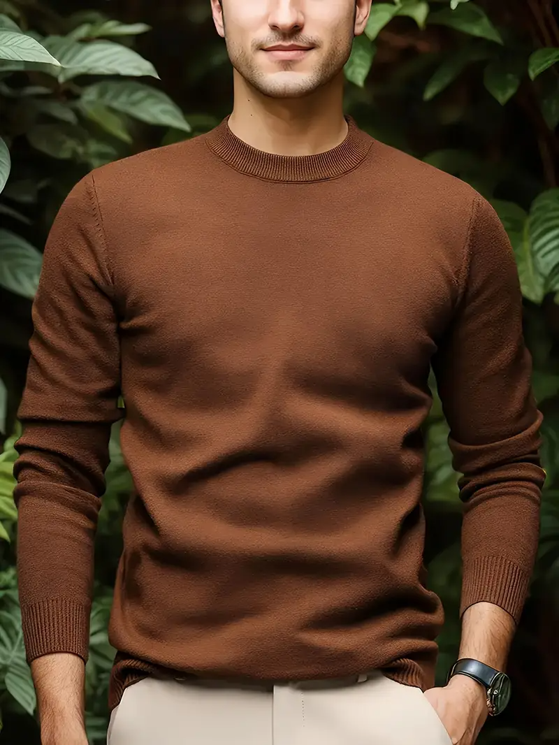 Heren Trui Ronde Hals Modern Fit - Zacht & Warm - Koffie