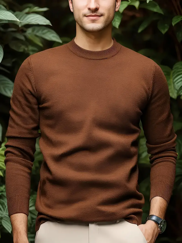 Heren Trui Ronde Hals Modern Fit - Zacht & Warm - Koffie