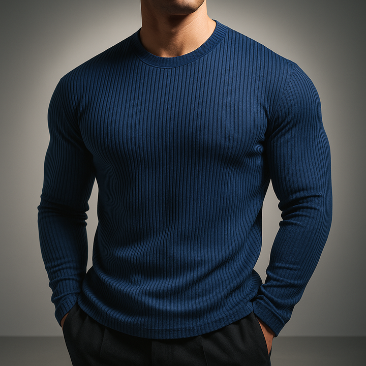Heren Trui Slimfit Ribstructuur - Lange Mouw - Blauw