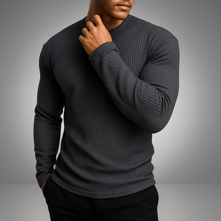 Heren Trui Slimfit Ribstructuur - Lange Mouw - Grijs