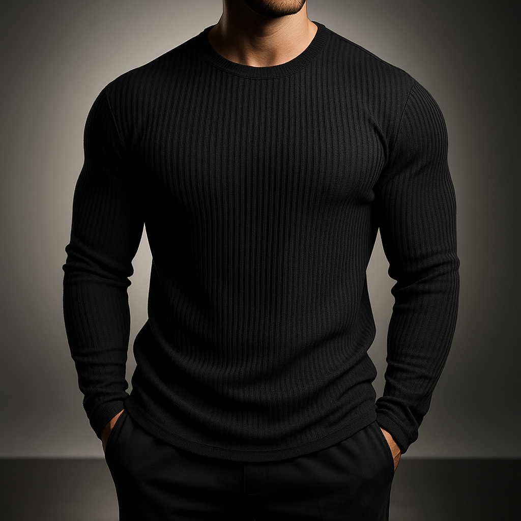 Heren Trui Slimfit Ribstructuur - Lange Mouw - Zwart