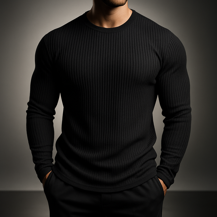 Heren Trui Slimfit Ribstructuur - Lange Mouw - Zwart