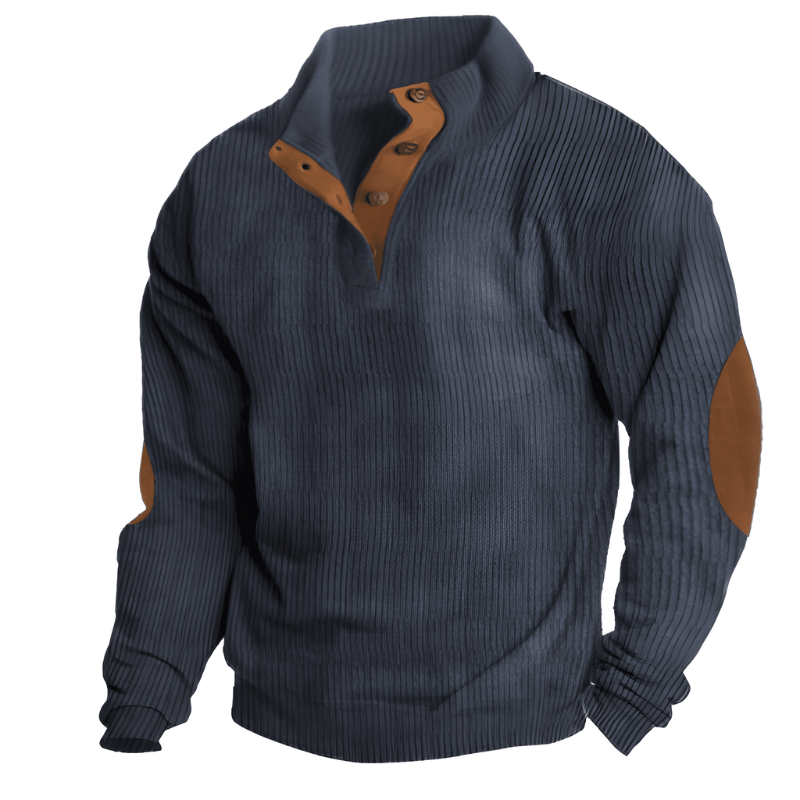 Heren trui staande kraag knoopsluiting - Warm gebreid - Blauw