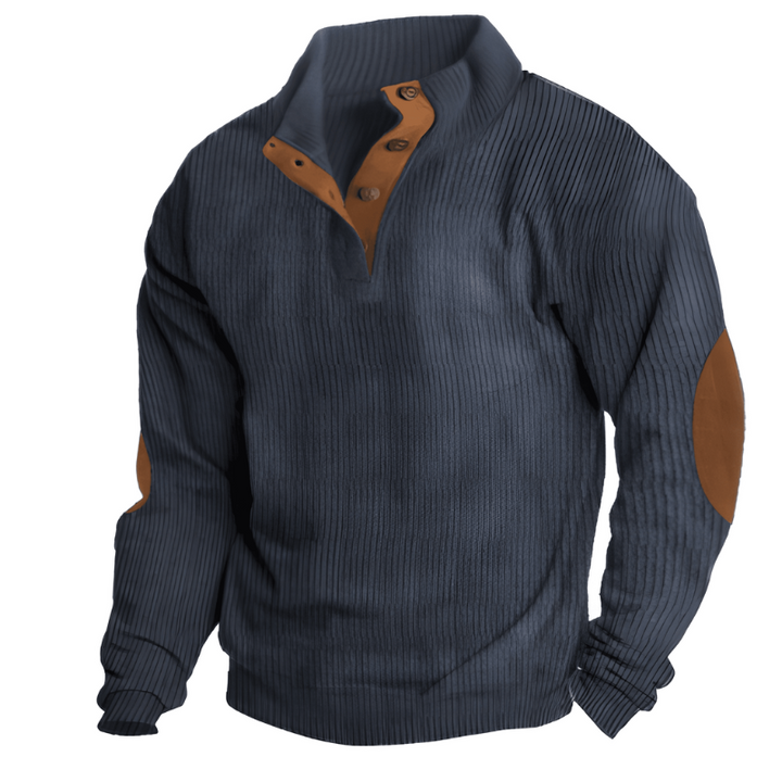 Heren trui staande kraag knoopsluiting - Warm gebreid - Blauw