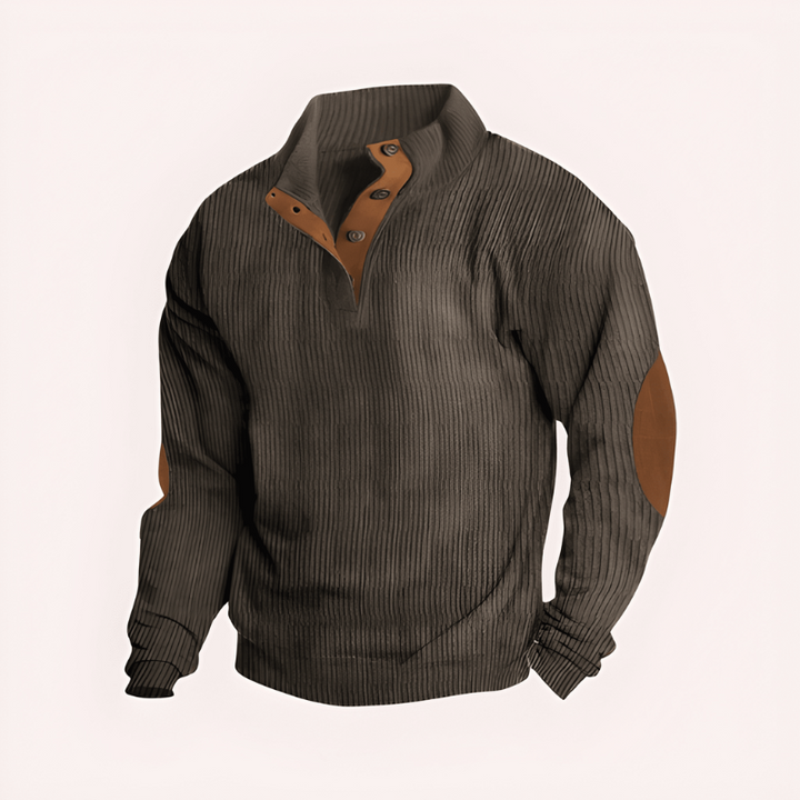 Heren trui staande kraag knoopsluiting - Warm gebreid - Bruin