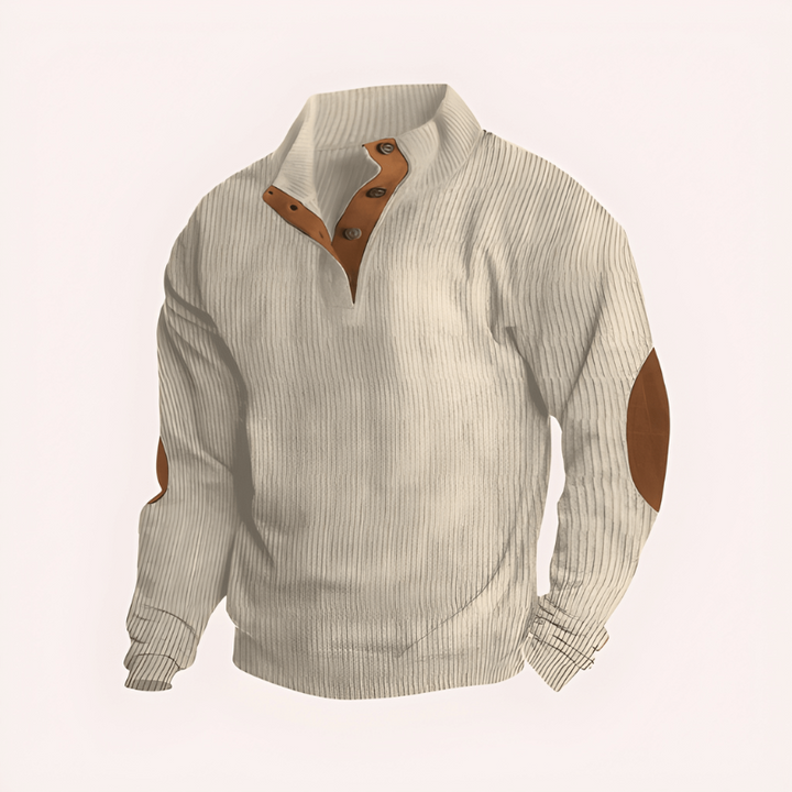Heren trui staande kraag knoopsluiting - Warm gebreid - Khaki