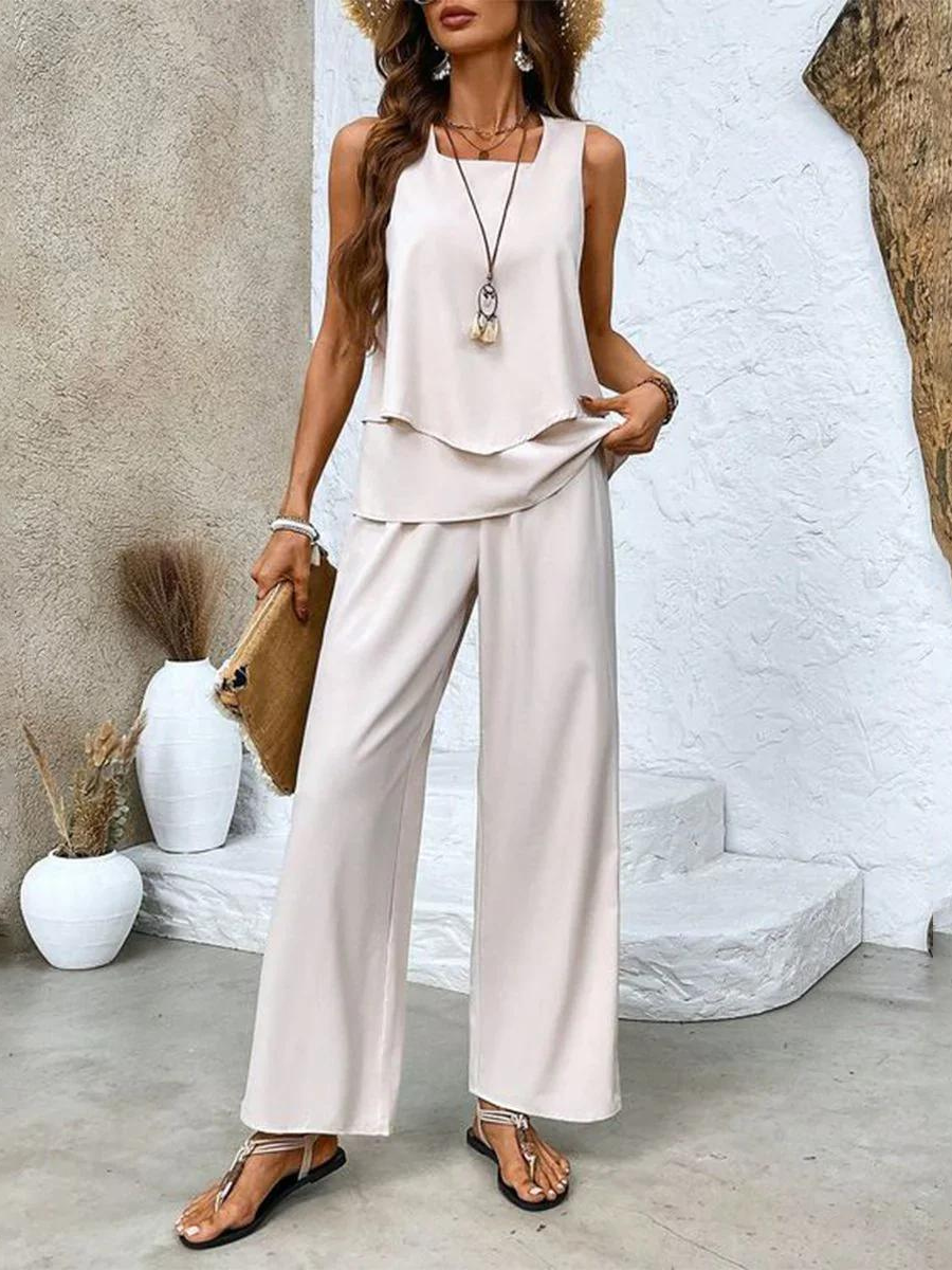 Heren Tweedelig Ensemble - Elegante Blouse en Broek - Beige